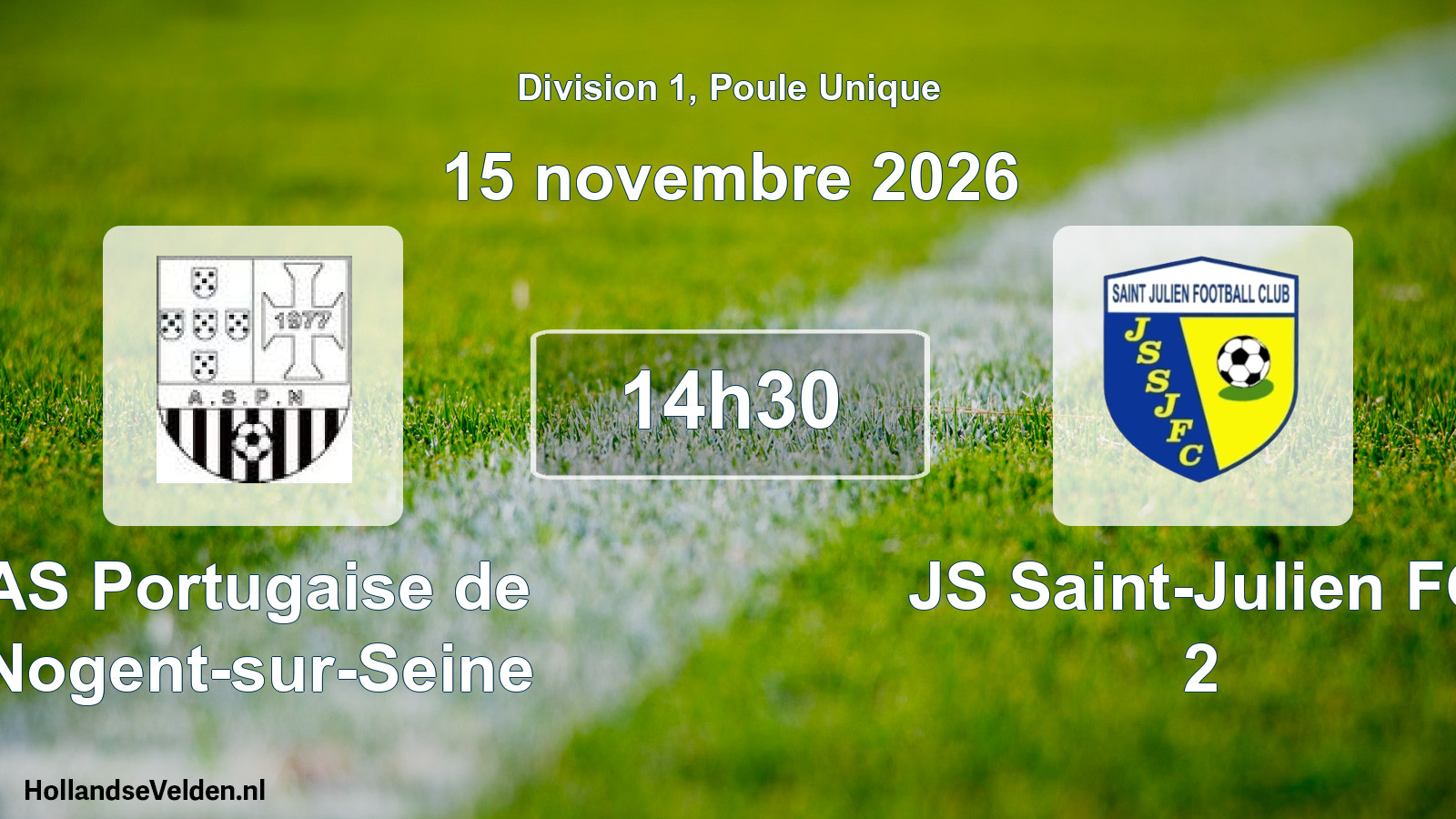 Match programmé: AS Portugaise de Nogent-sur-Seine - JS Saint-Julien FC 2 (15 novembre 2026)