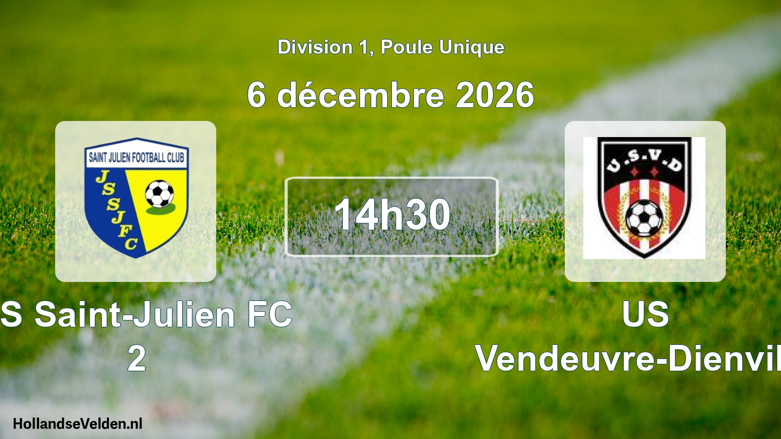 Match programmé: JS Saint-Julien FC 2 - US Vendeuvre-Dienville (6 décembre 2026)