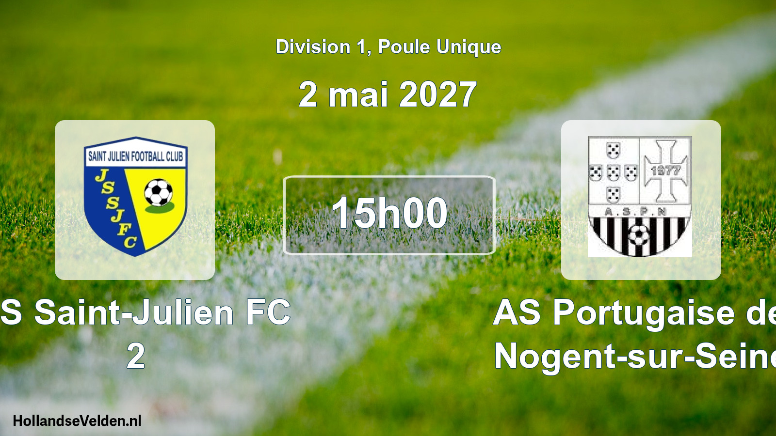 Match programmé: JS Saint-Julien FC 2 - AS Portugaise de Nogent-sur-Seine (2 mai 2027)