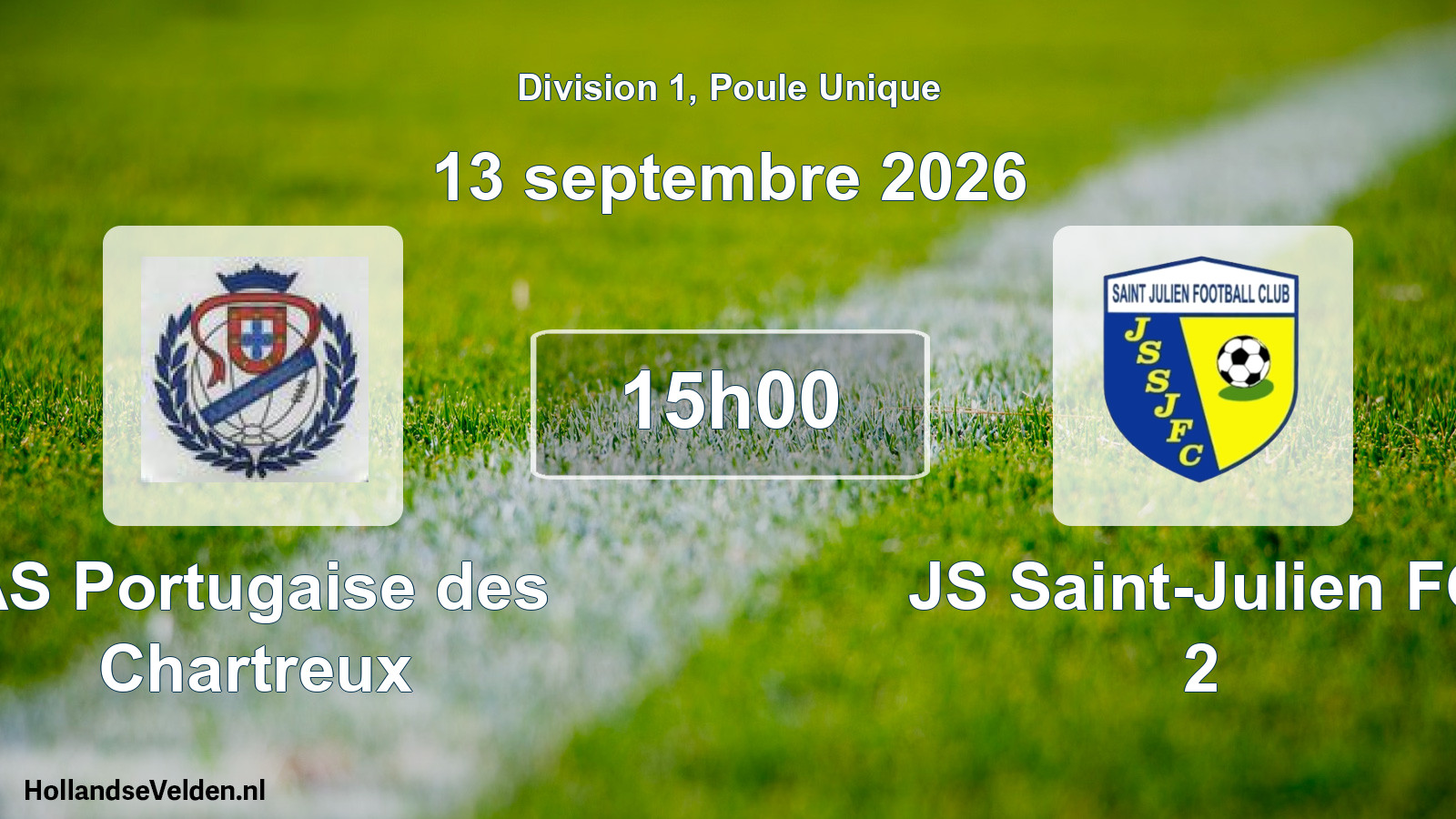 Match programmé: AS Portugaise des Chartreux - JS Saint-Julien FC 2 (13 septembre 2026)