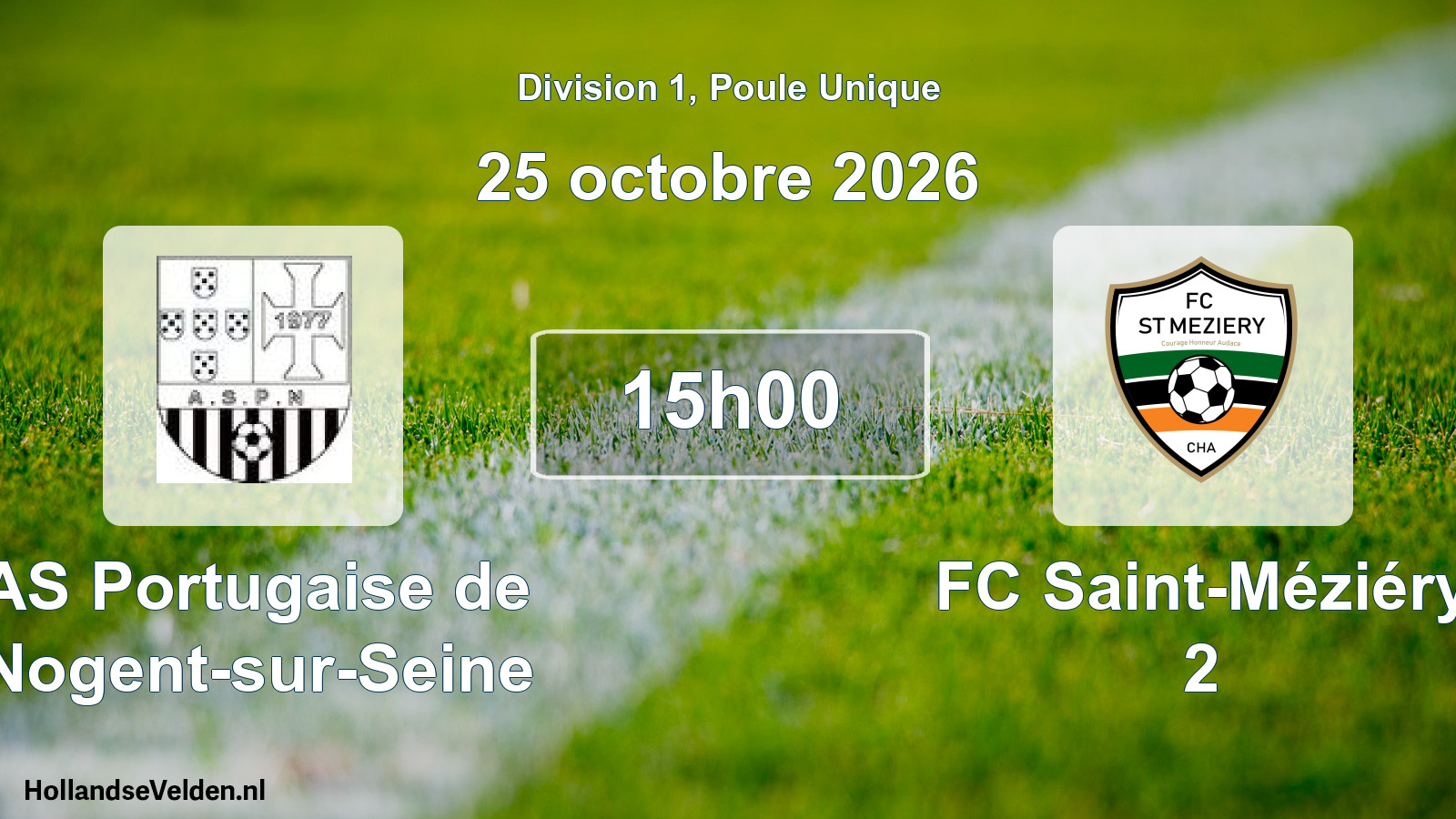 Match programmé: AS Portugaise de Nogent-sur-Seine - FC Saint-Méziéry 2 (25 octobre 2026)