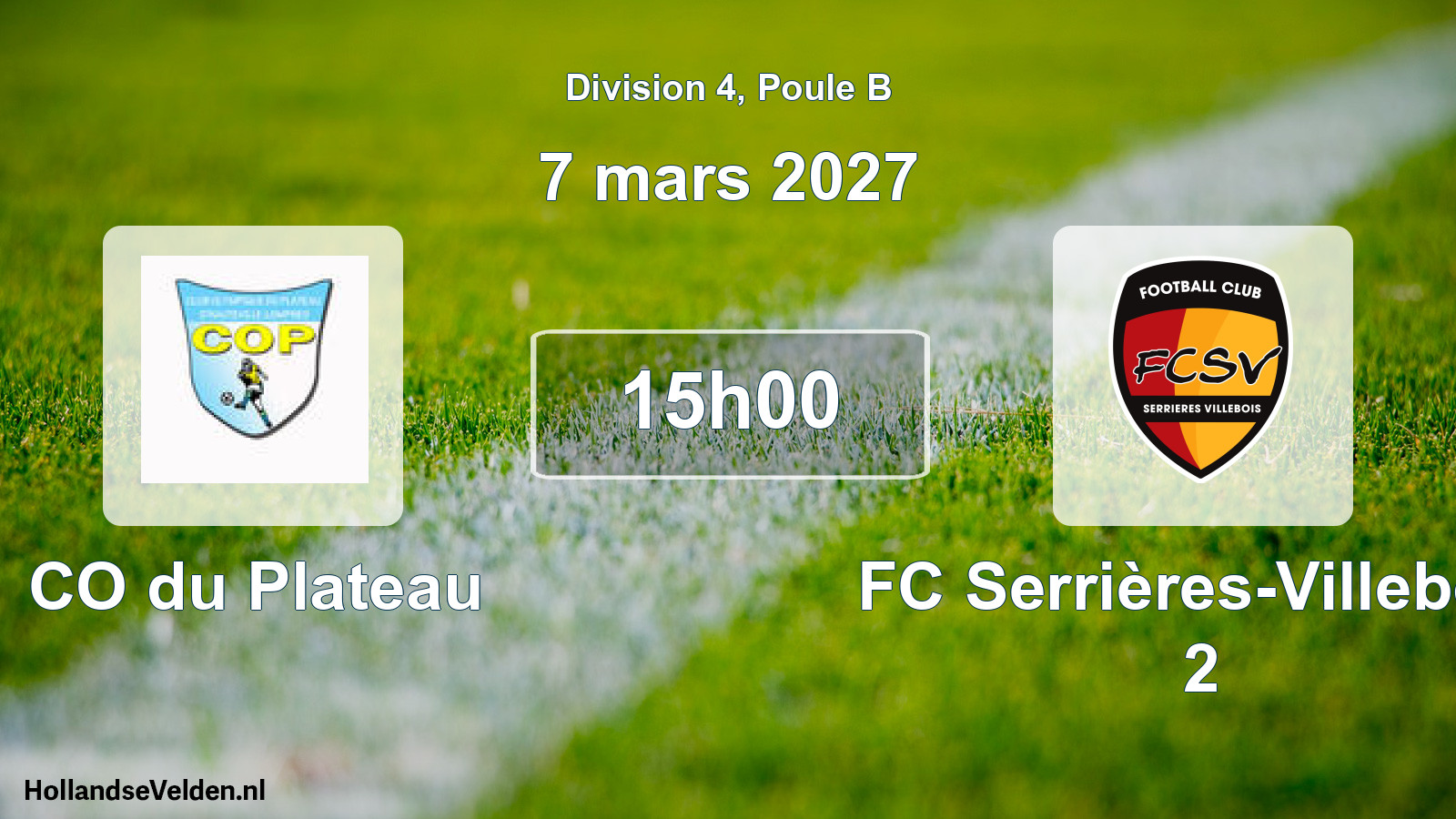Geplande wedstrijd: CO du Plateau - FC Serrières-Villebois 2 (7 maart 2027)