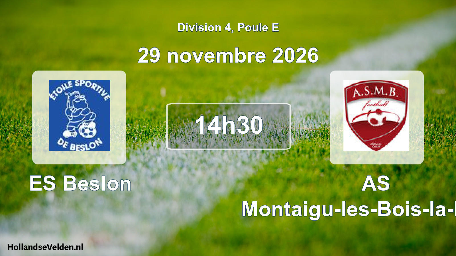 Match programmé: ES Beslon - AS Montaigu-les-Bois-la-Blouti (29 novembre 2026)