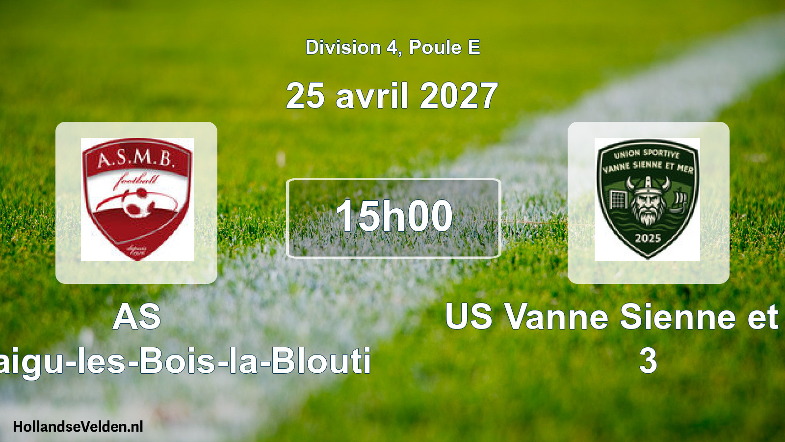 Match programmé: AS Montaigu-les-Bois-la-Blouti - US Vanne Sienne et Mer 3 (25 avril 2027)