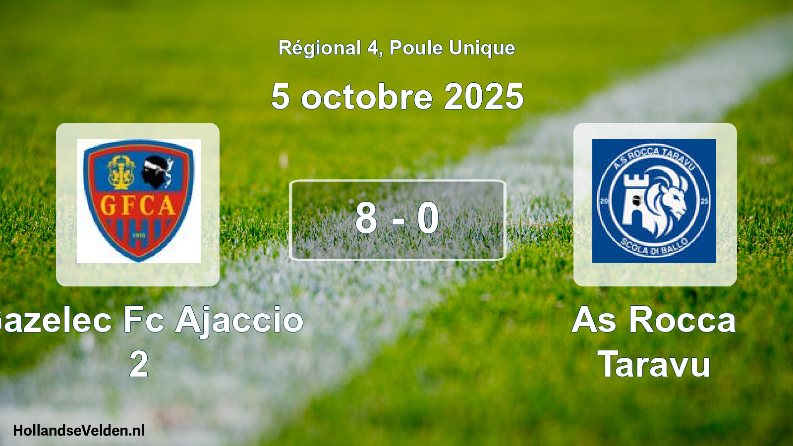 Gespeelde wedstrijd: Gazelec Fc Ajaccio 2 - As Rocca Taravu 8 - 0 (5 octobre 2025)