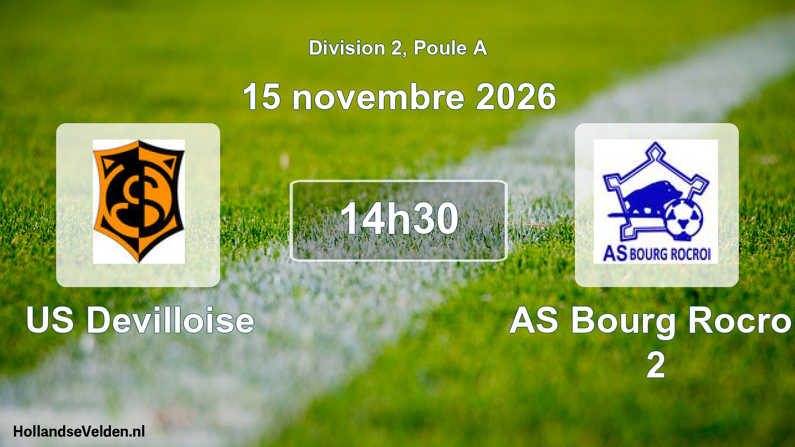 Match programmé: US Devilloise - AS Bourg Rocroi 2 (15 novembre 2026)