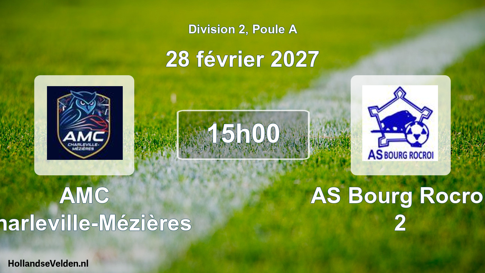 Match programmé: AMC Charleville-Mézières - AS Bourg Rocroi 2 (28 février 2027)