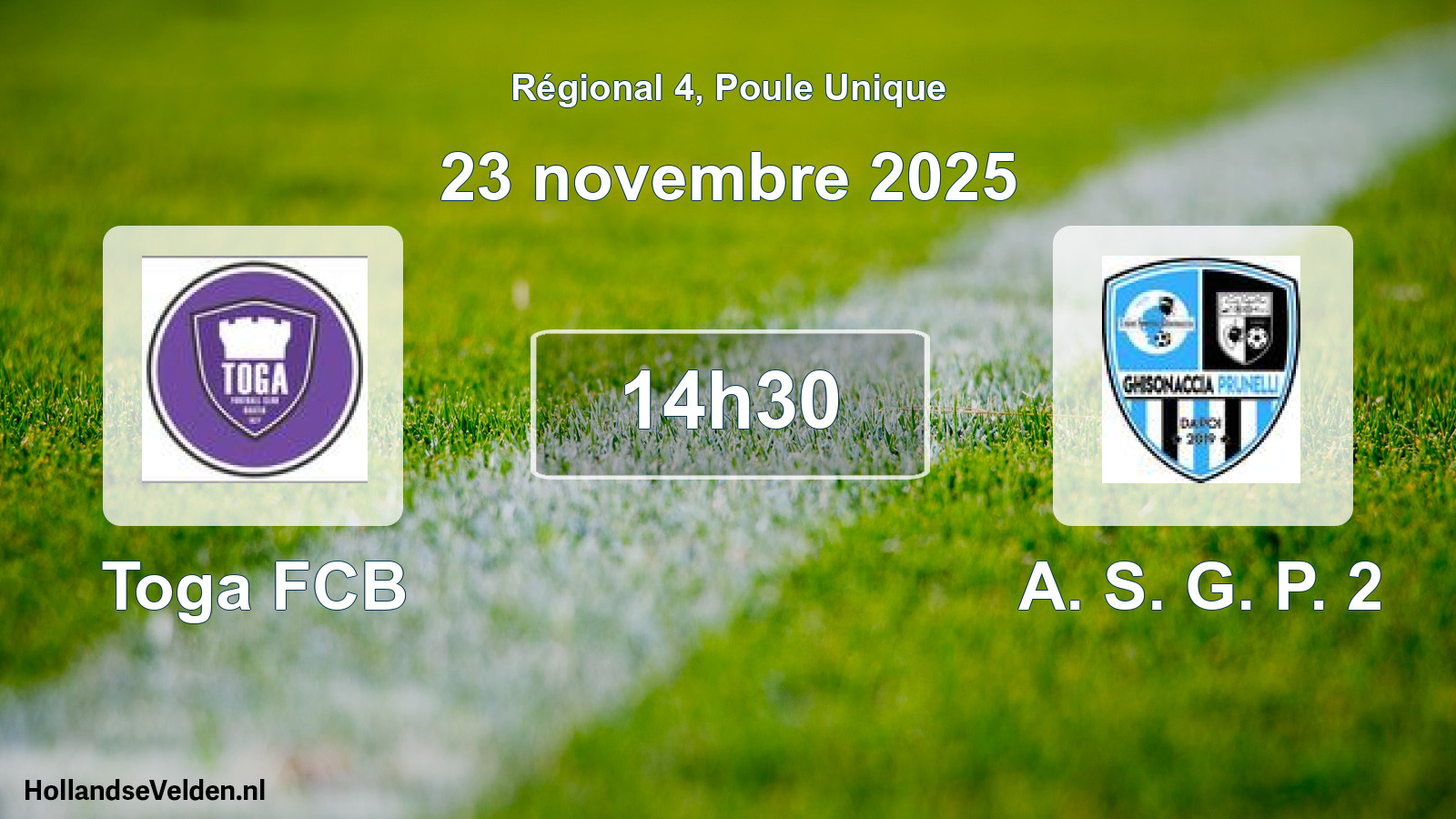 Geplande wedstrijd: Toga FCB - A. S. G. P. 2 (23 novembre 2025)