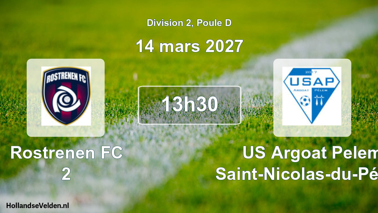 Match programmé: Rostrenen FC 2 - US Argoat Pelem Saint-Nicolas-du-Pélem (14 mars 2027)