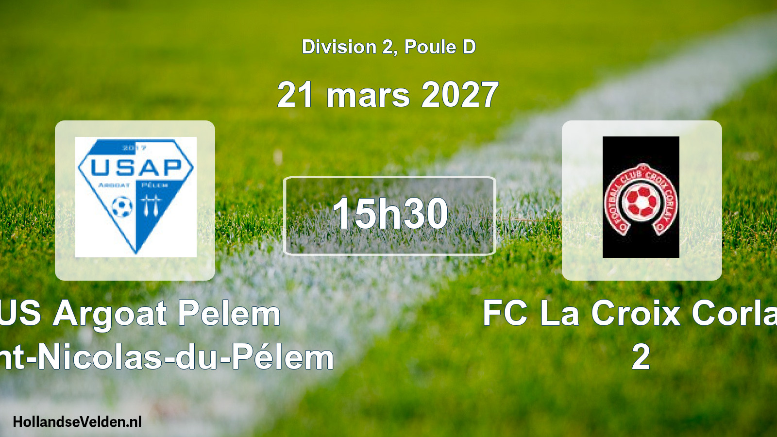 Match programmé: US Argoat Pelem Saint-Nicolas-du-Pélem - FC La Croix Corlay 2 (21 mars 2027)