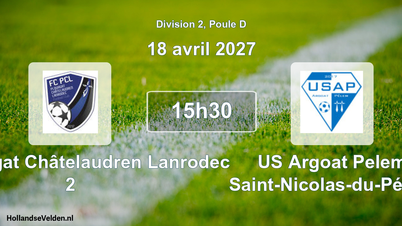 Match programmé: FC Plouagat Châtelaudren Lanrodec 2 - US Argoat Pelem Saint-Nicolas-du-Pélem (18 avril 2027)