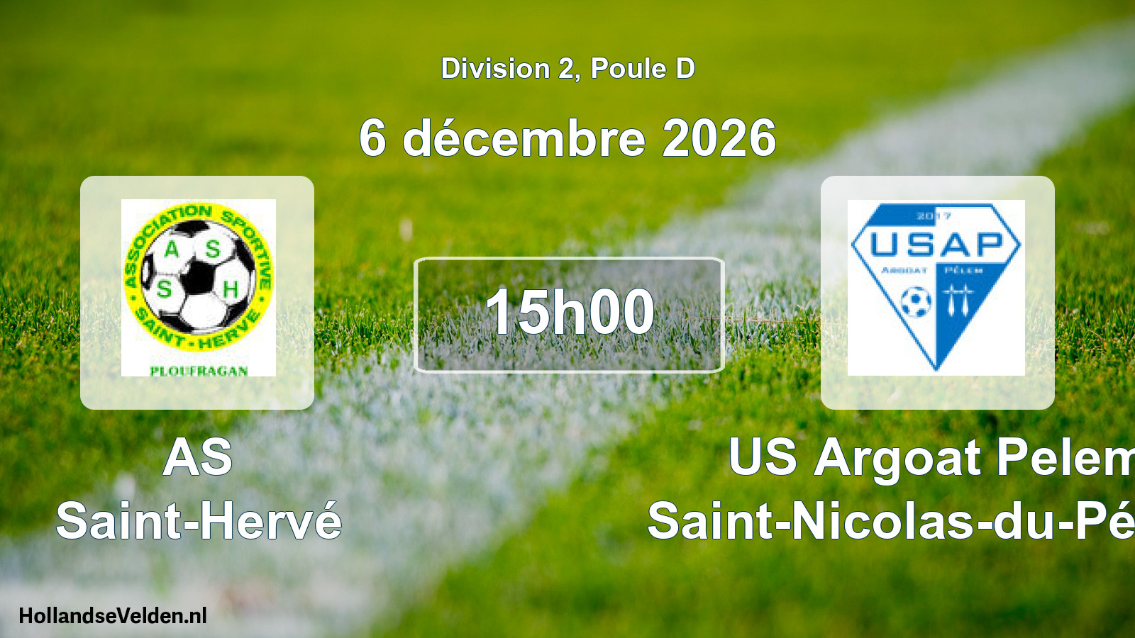 Match programmé: AS Saint-Hervé - US Argoat Pelem Saint-Nicolas-du-Pélem (6 décembre 2026)