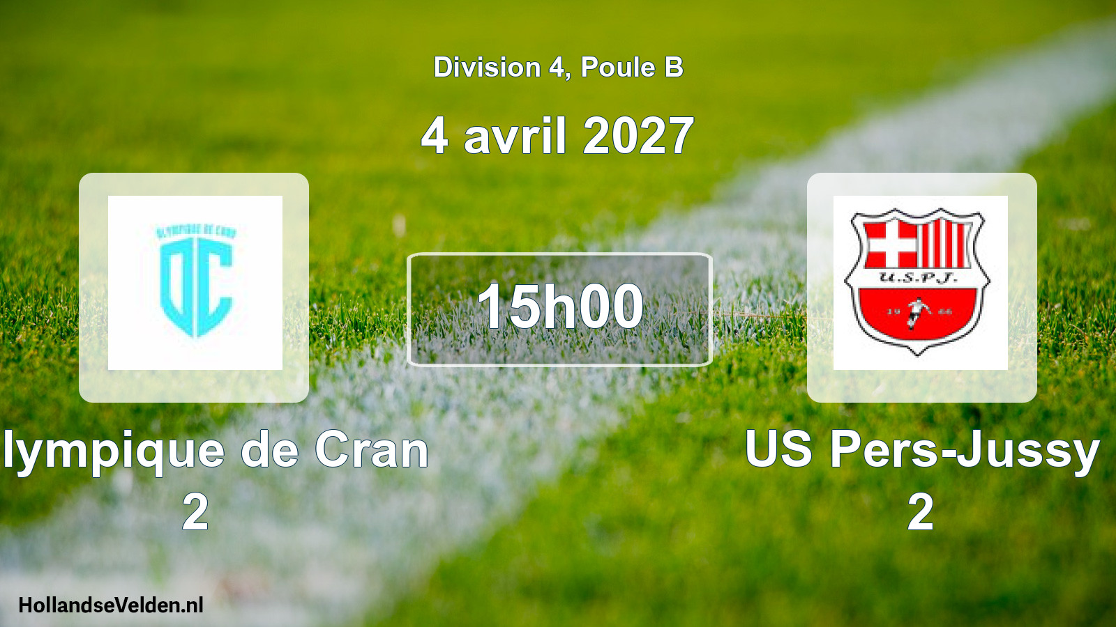 Match programmé: Olympique de Cran 2 - US Pers-Jussy 2 (4 avril 2027)