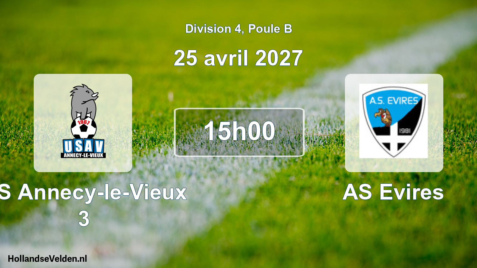 Match programmé: US Annecy-le-Vieux 3 - AS Evires (25 avril 2027)
