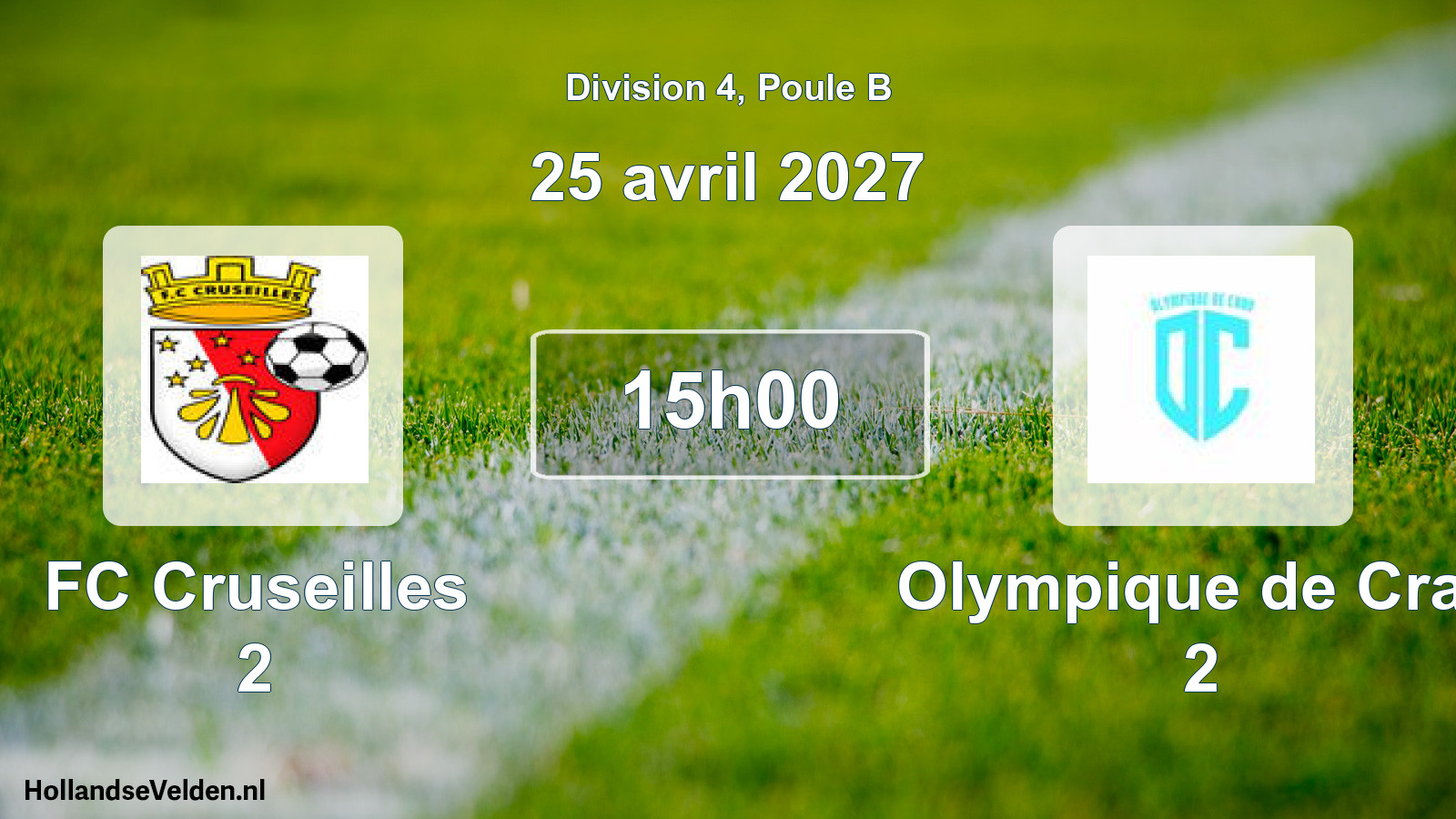 Match programmé: FC Cruseilles 2 - Olympique de Cran 2 (25 avril 2027)