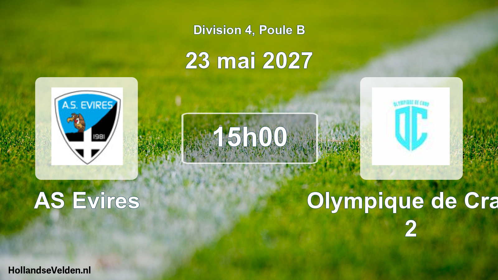 Match programmé: AS Evires - Olympique de Cran 2 (23 mai 2027)