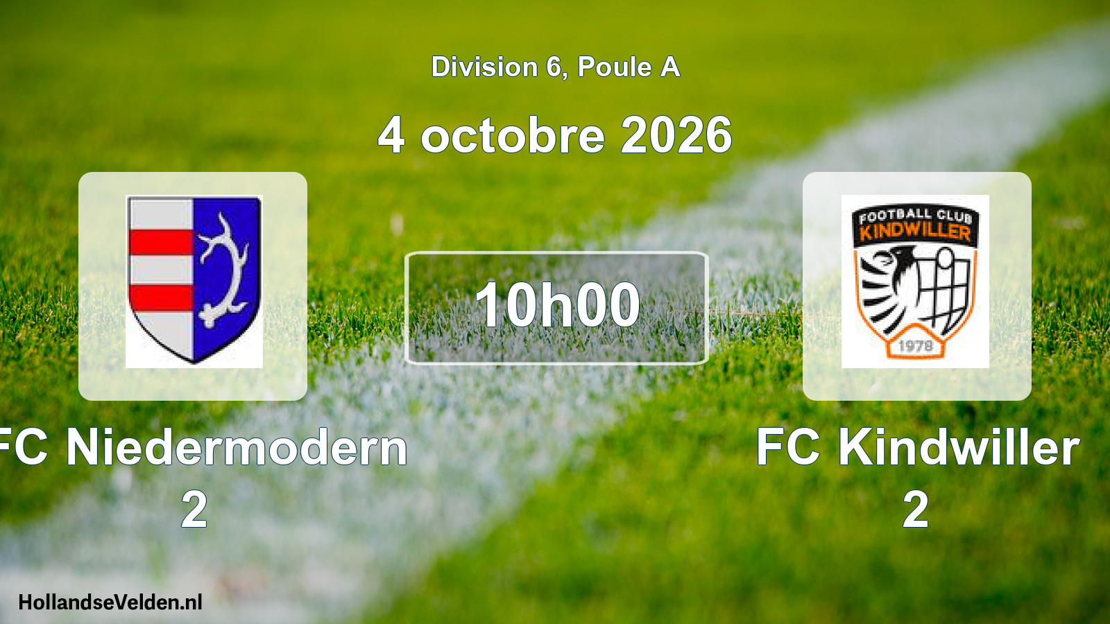 Match programmé: FC Niedermodern 2 - FC Kindwiller 2 (4 octobre 2026)