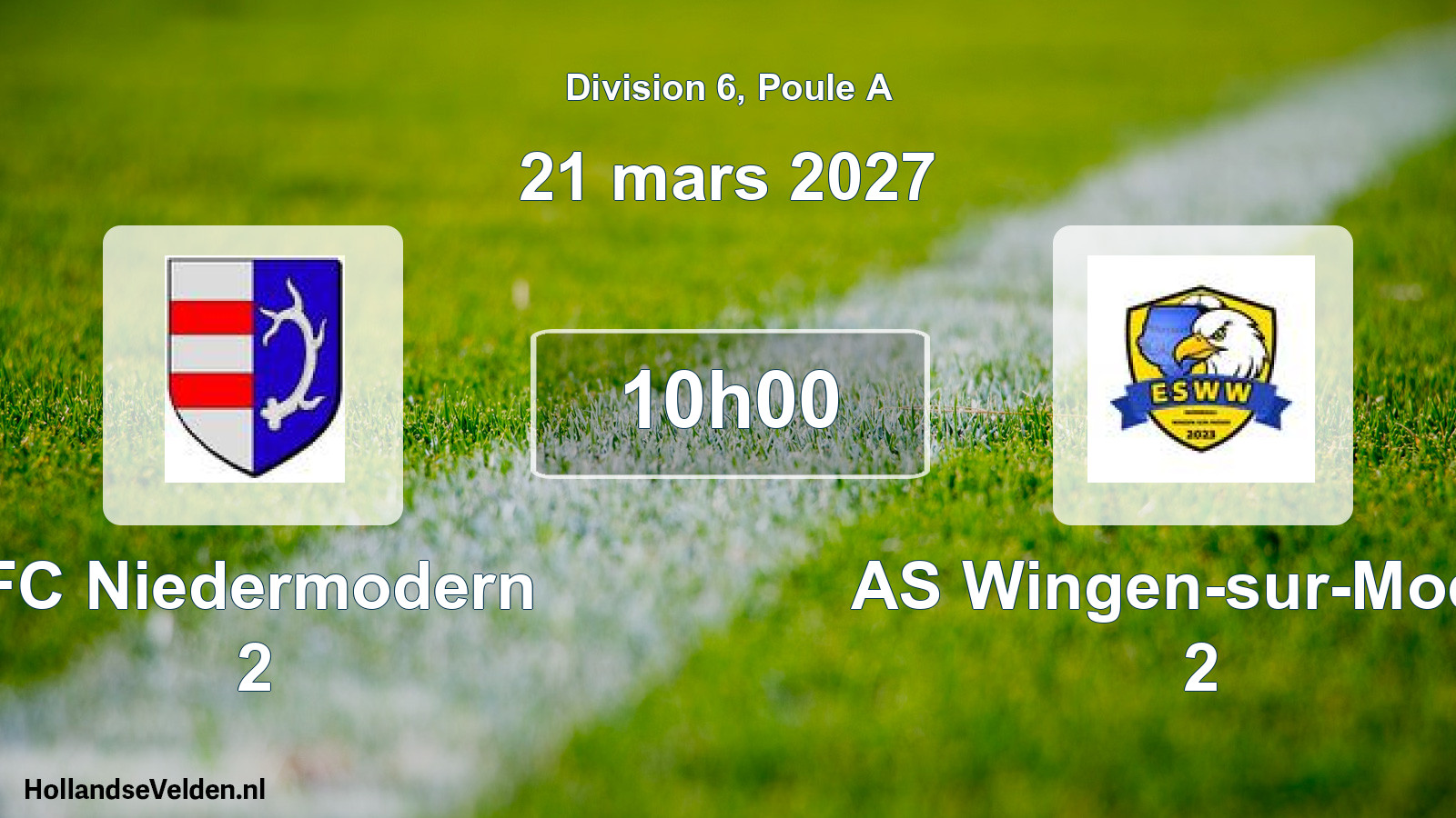 Match programmé: FC Niedermodern 2 - AS Wingen-sur-Moder 2 (21 mars 2027)