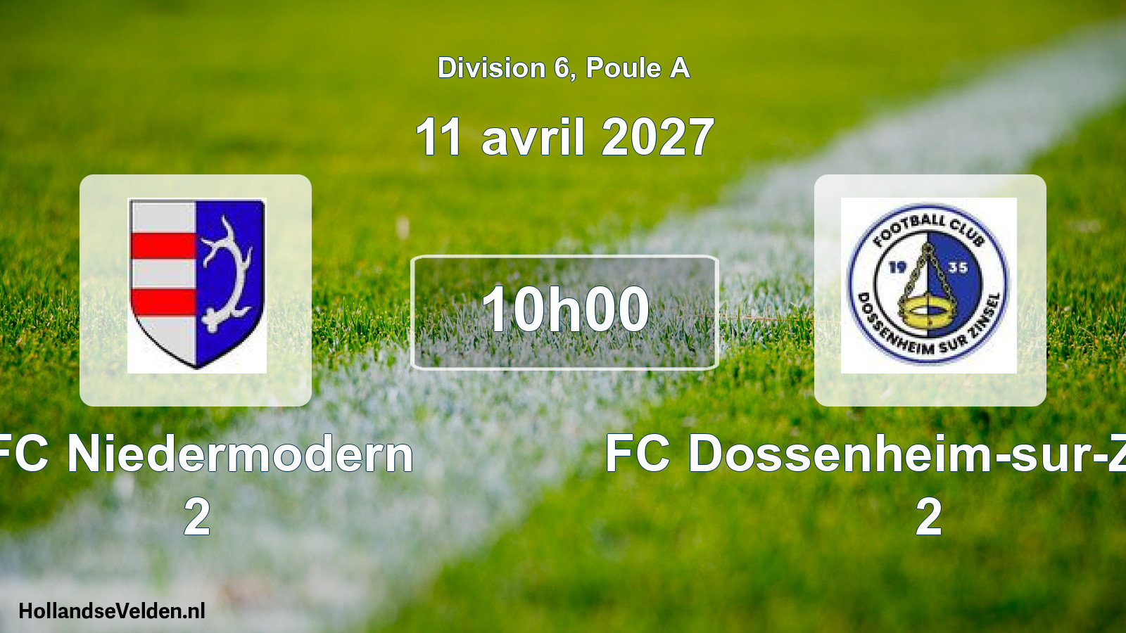 Match programmé: FC Niedermodern 2 - FC Dossenheim-sur-Zinsel 2 (11 avril 2027)