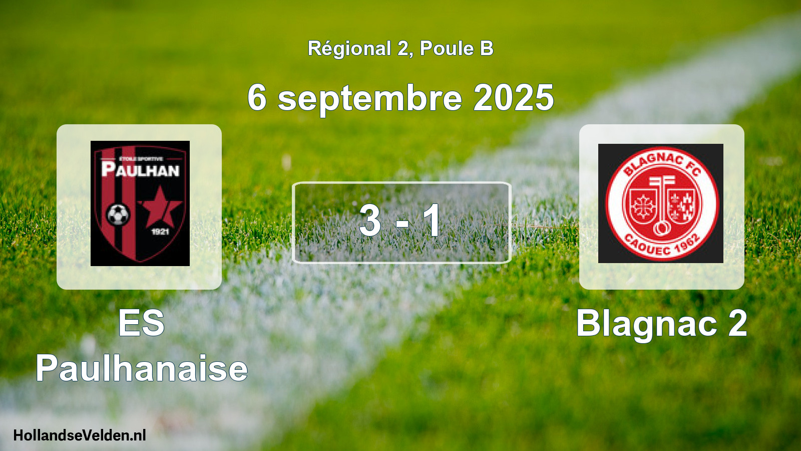Gespeelde wedstrijd: ES Paulhanaise - Blagnac 2 3 - 1 (6 septembre 2025)