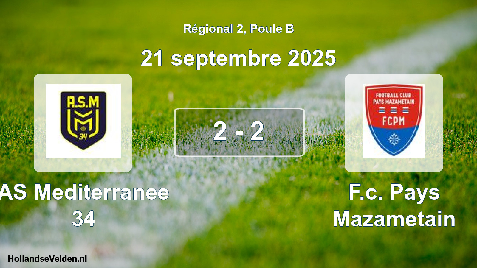 Gespeelde wedstrijd: AS Mediterranee 34 - F.c. Pays Mazametain 2 - 2 (21 septembre 2025)