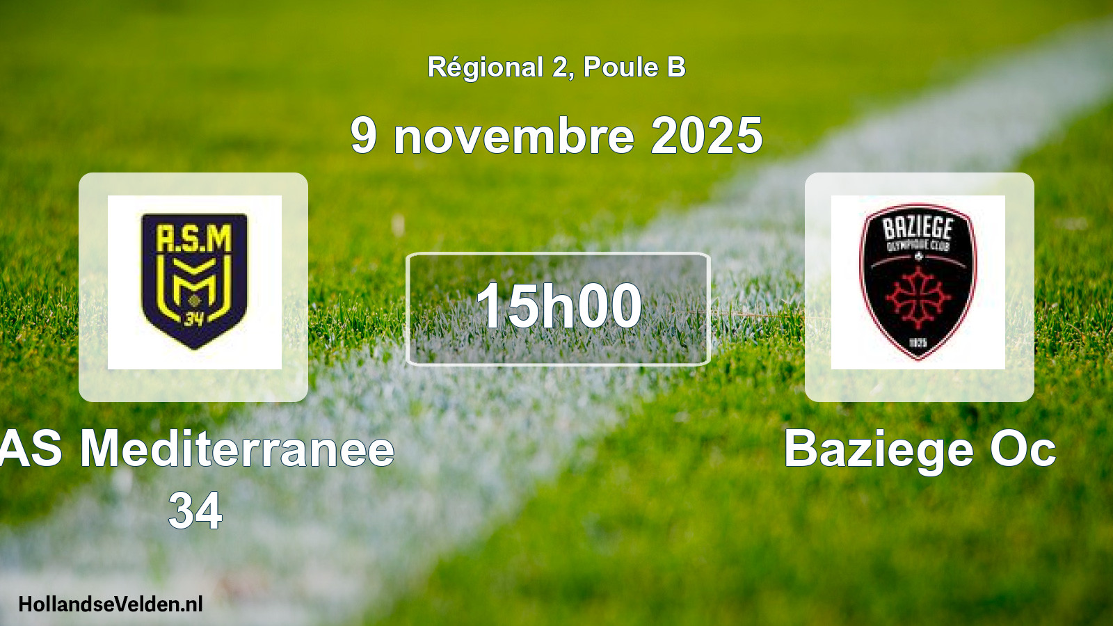 Geplande wedstrijd: AS Mediterranee 34 - Baziege Oc (9 november 2025)