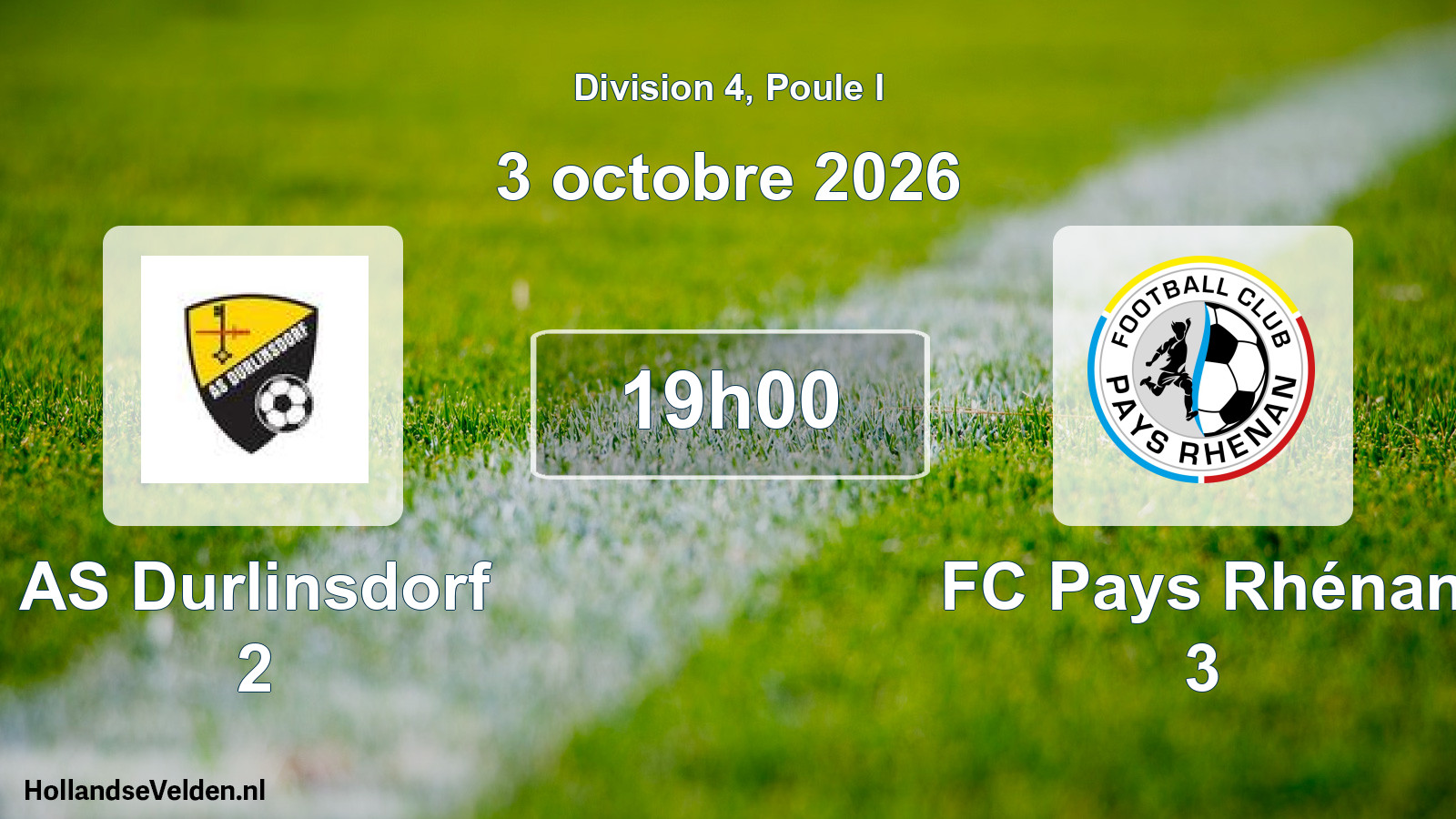Scheduled Match: AS Durlinsdorf 2 - FC Pays Rhénan 3 (3 October 2026)