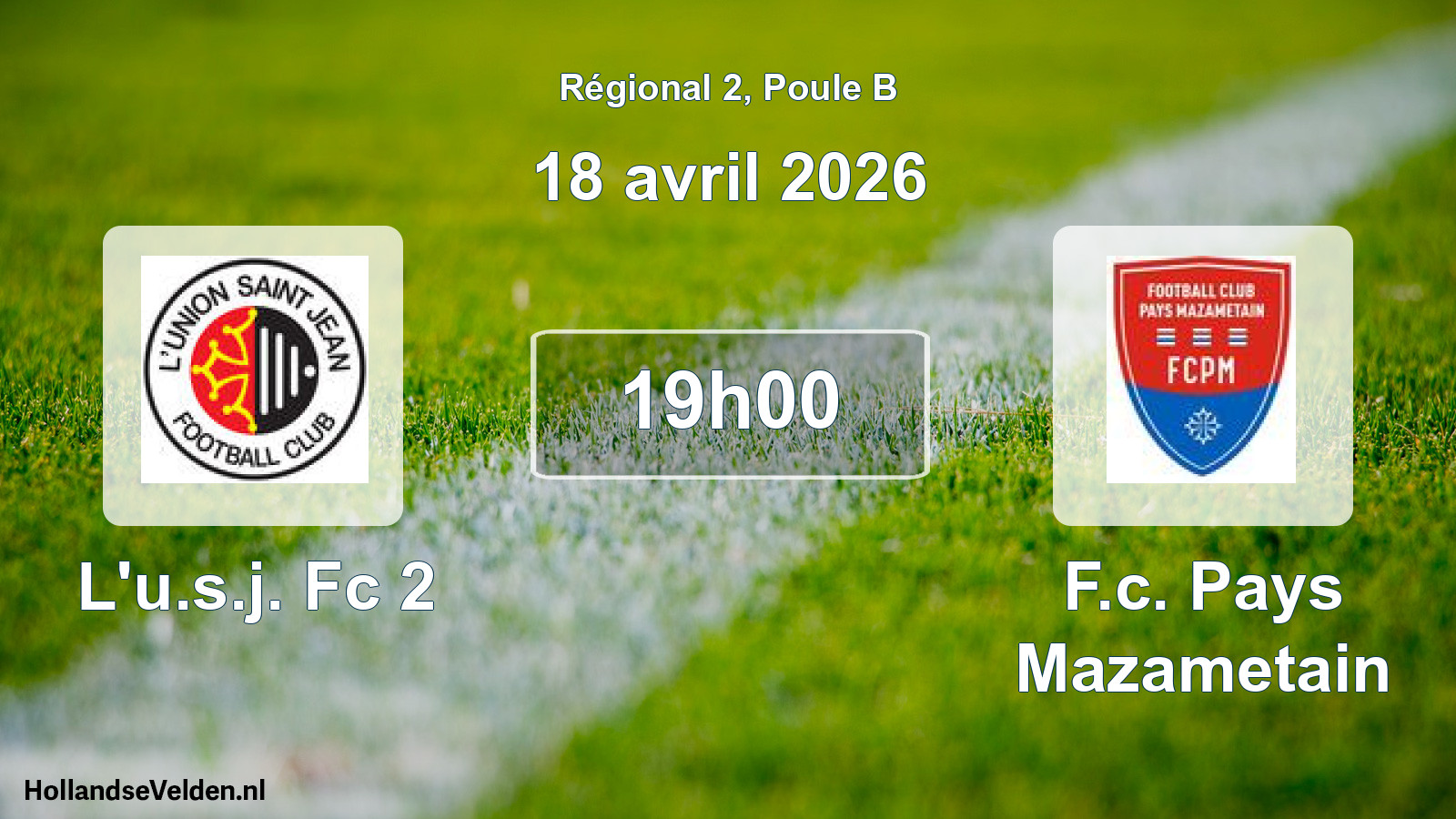 Geplande wedstrijd: L'u.s.j. Fc 2 - F.c. Pays Mazametain (18 april 2026)