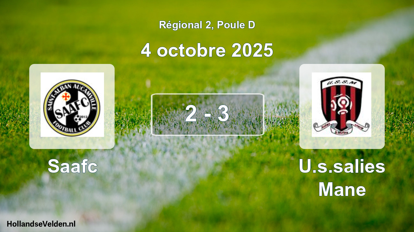 Gespeelde wedstrijd: Saafc - U.s.salies Mane 2 - 3 (4 octobre 2025)