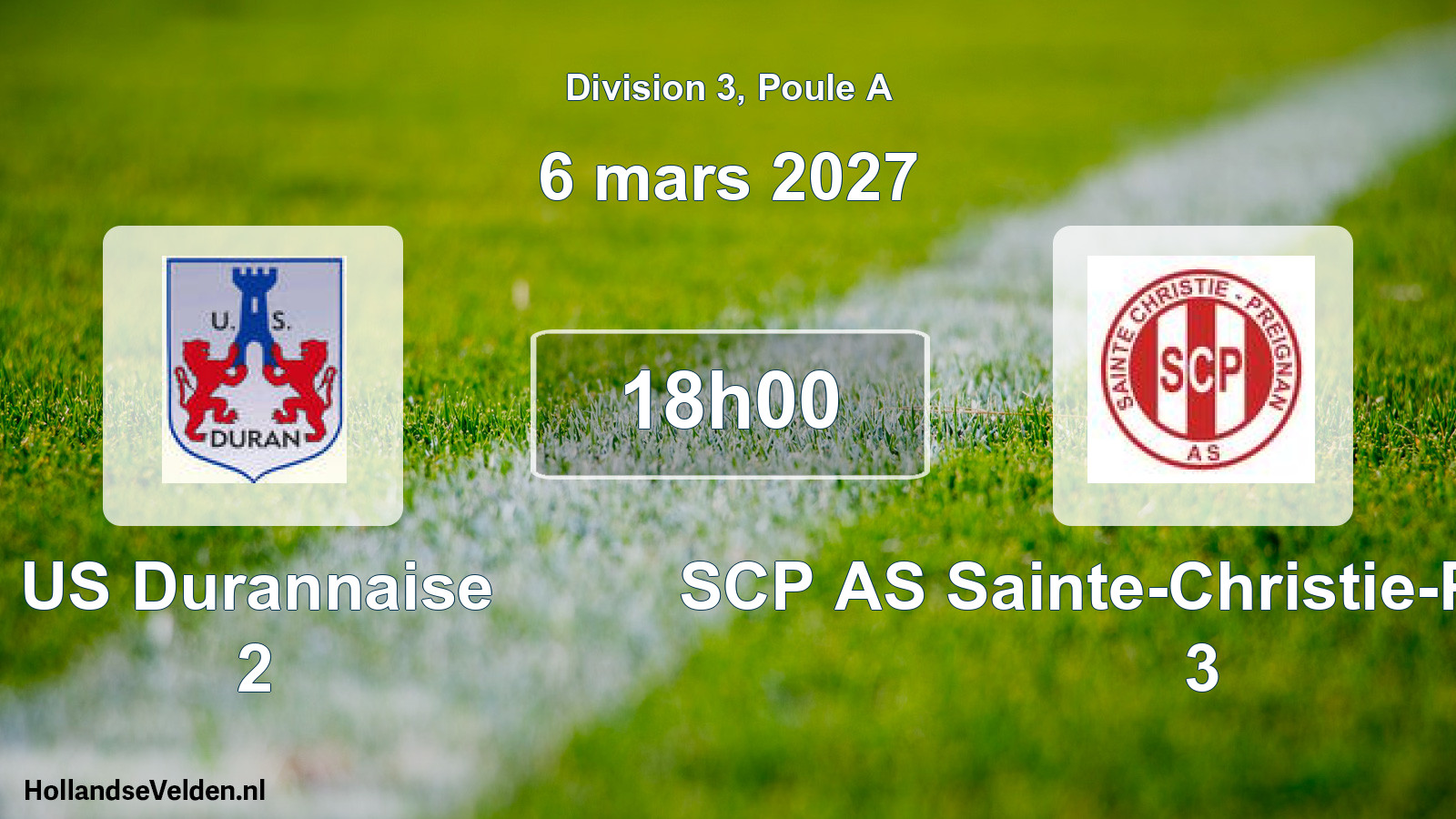 Match programmé: US Durannaise 2 - SCP AS Sainte-Christie-Preignan 3 (6 mars 2027)