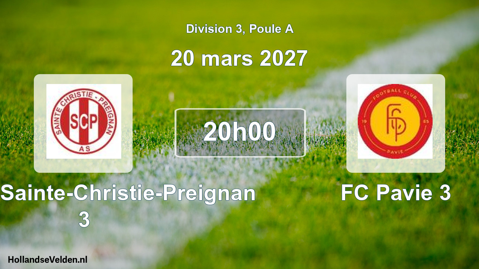 Match programmé: SCP AS Sainte-Christie-Preignan 3 - FC Pavie 3 (20 mars 2027)