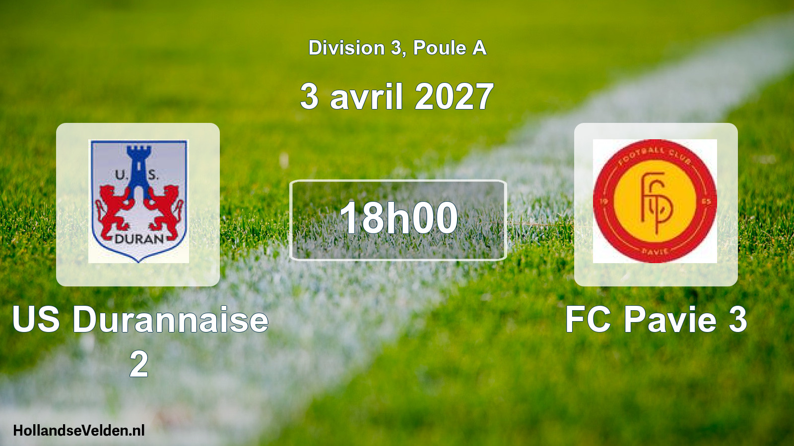 Match programmé: US Durannaise 2 - FC Pavie 3 (3 avril 2027)
