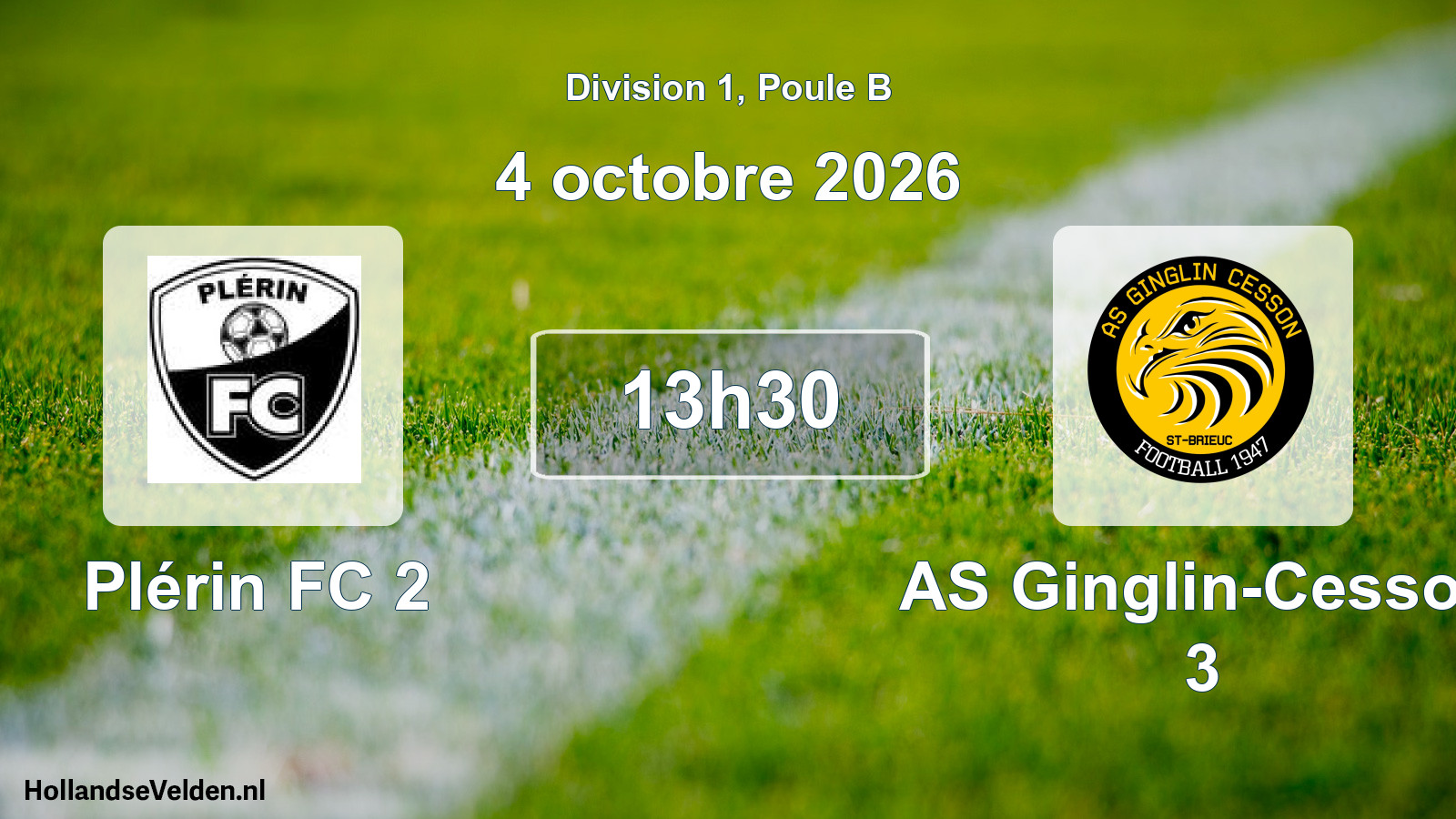 Match programmé: Plérin FC 2 - AS Ginglin-Cesson 3 (4 octobre 2026)