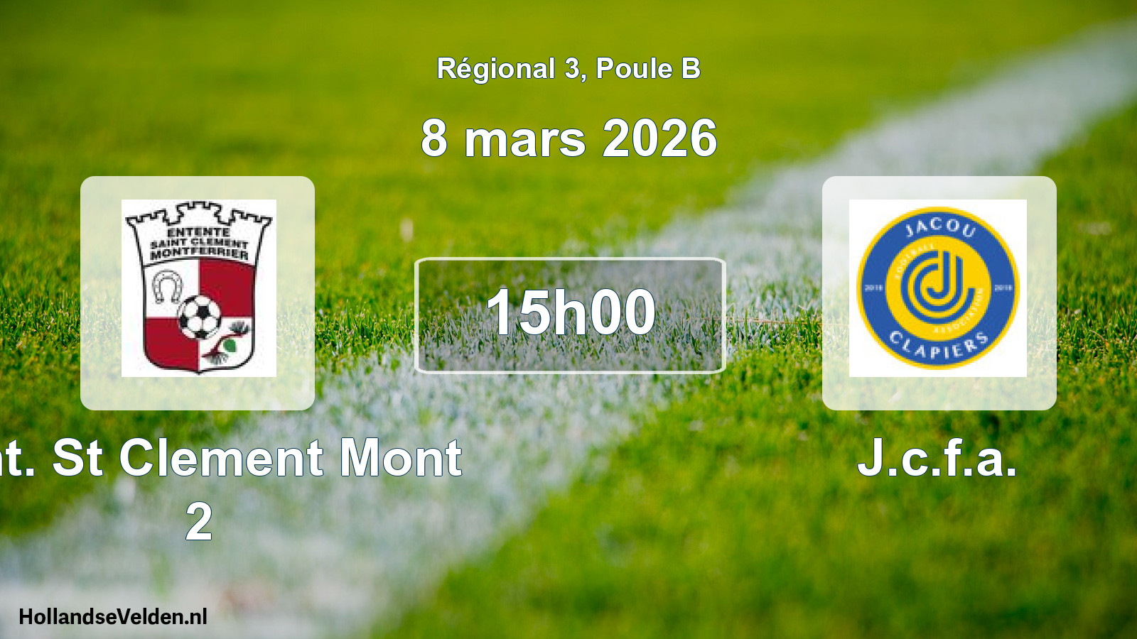 Geplande wedstrijd: Ent. St Clement Mont 2 - J.c.f.a. (8 mars 2026)