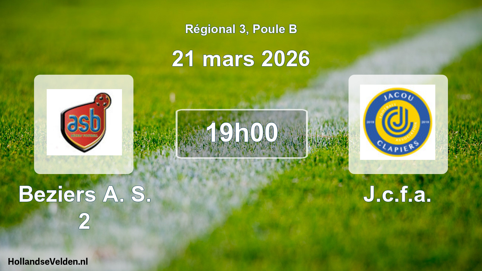 Geplande wedstrijd: Beziers A. S. 2 - J.c.f.a. (21 mars 2026)