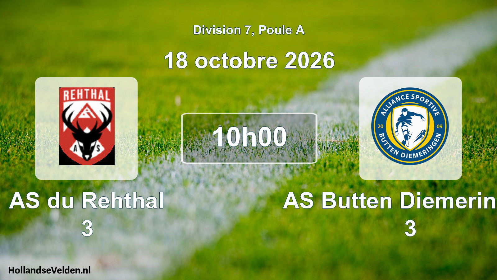 Match programmé: AS du Rehthal 3 - AS Butten Diemeringen 3 (18 octobre 2026)