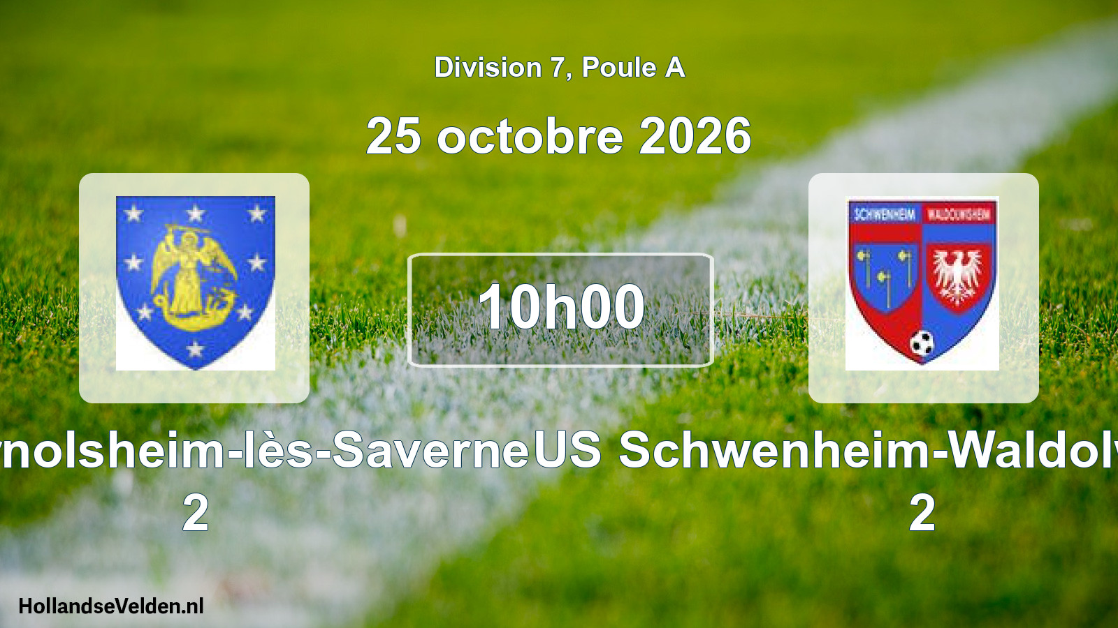 Match programmé: FC Ernolsheim-lès-Saverne 2 - US Schwenheim-Waldolwisheim 2 (25 octobre 2026)
