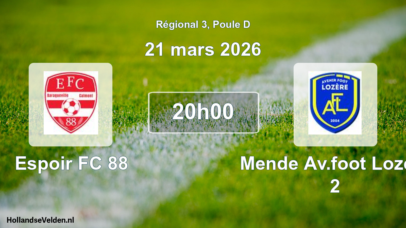 Geplande wedstrijd: Espoir FC 88 - Mende Av.foot Lozere 2 (21 mars 2026)
