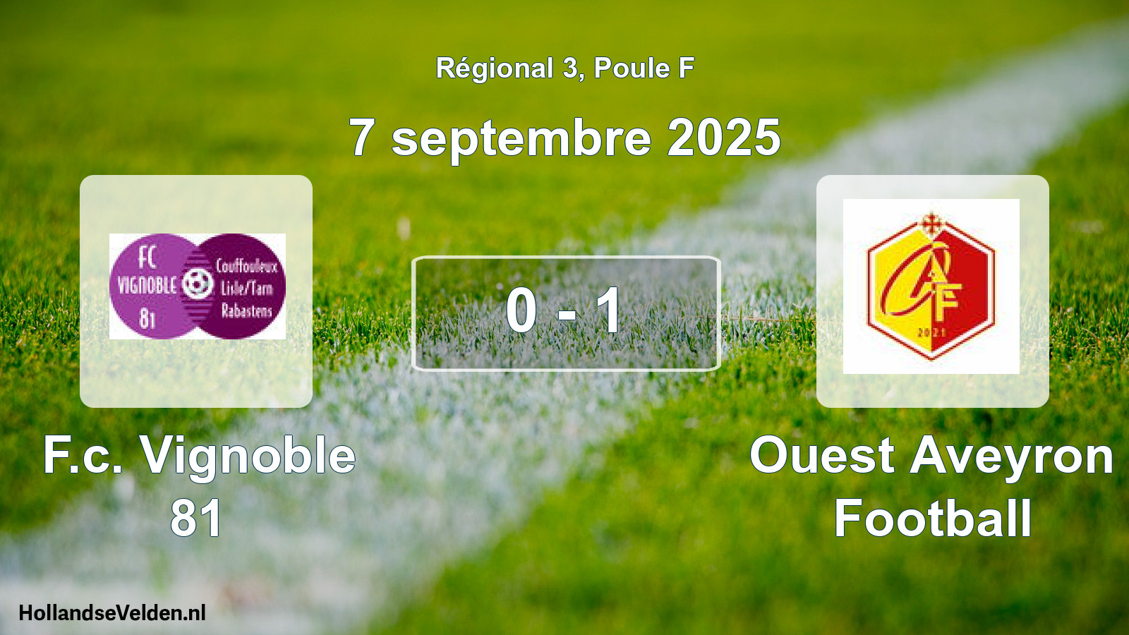 Gespeelde wedstrijd: F.c. Vignoble 81 - Ouest Aveyron Football 0 - 1 (7 septembre 2025)