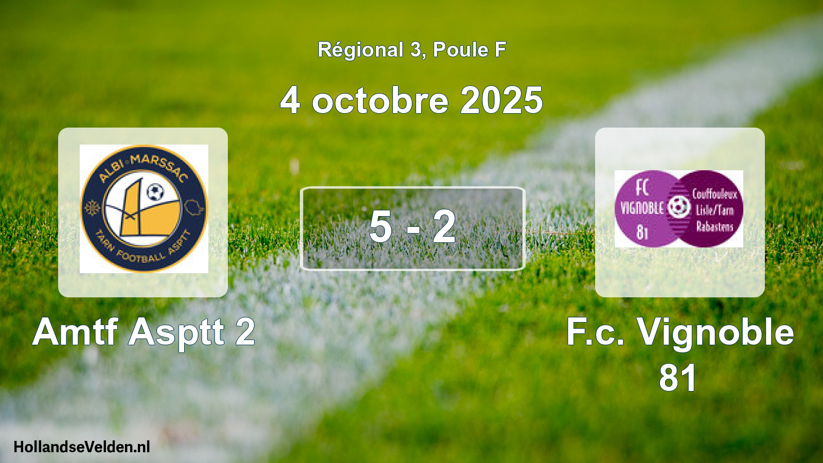 Gespeelde wedstrijd: Amtf Asptt 2 - F.c. Vignoble 81 5 - 2 (4 octobre 2025)