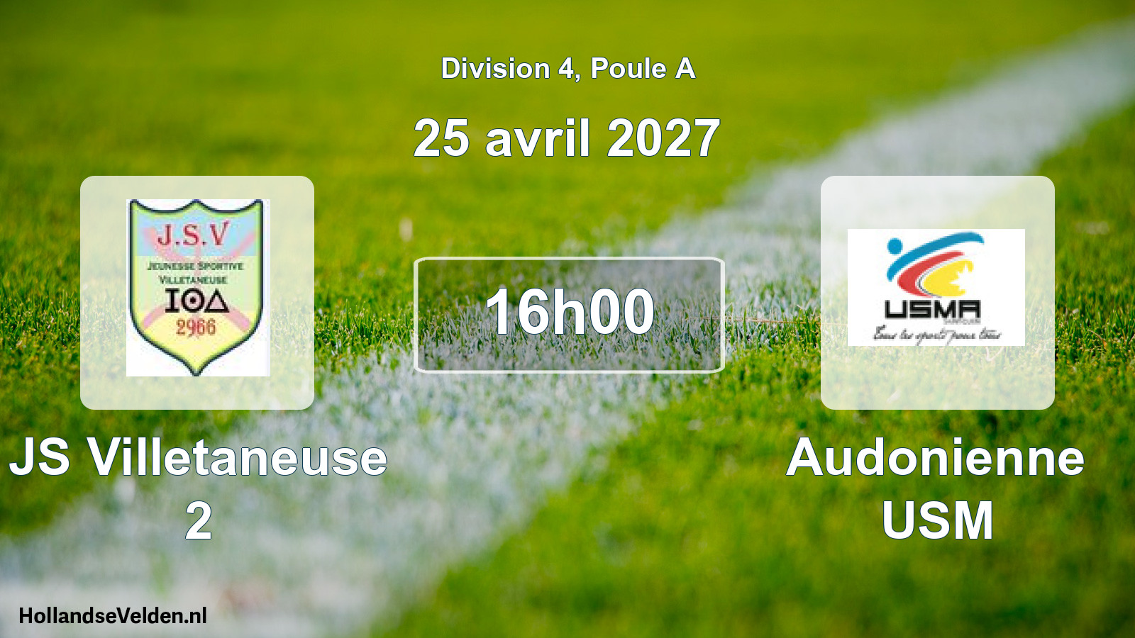 Match programmé: JS Villetaneuse 2 - Audonienne USM (25 avril 2027)