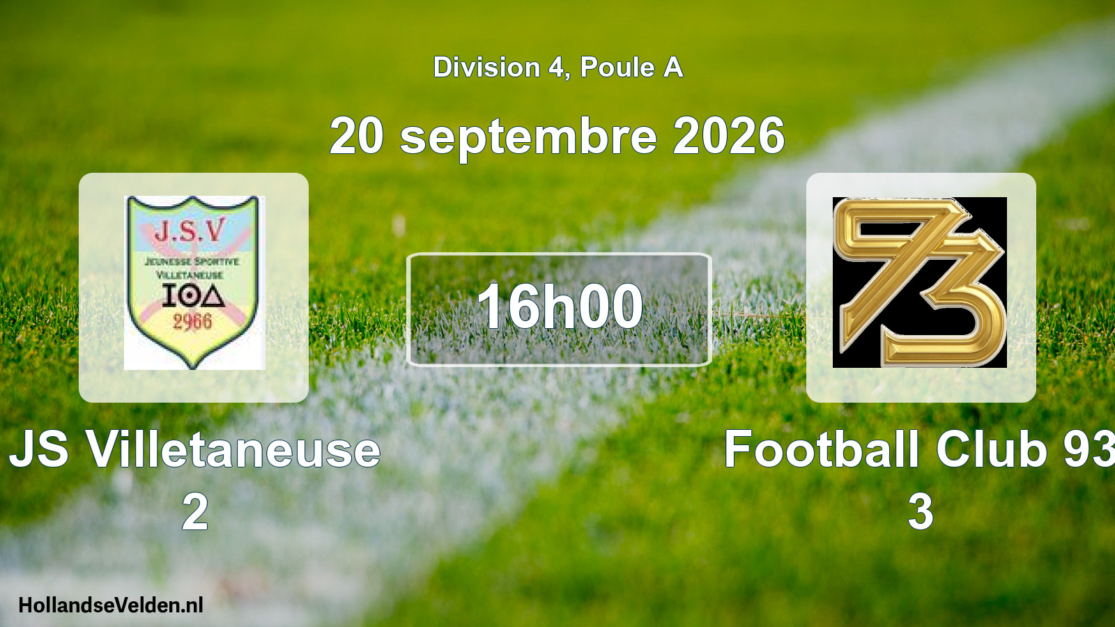 Scheduled Match: JS Villetaneuse 2 - Football Club 93 3 (20 September 2026)