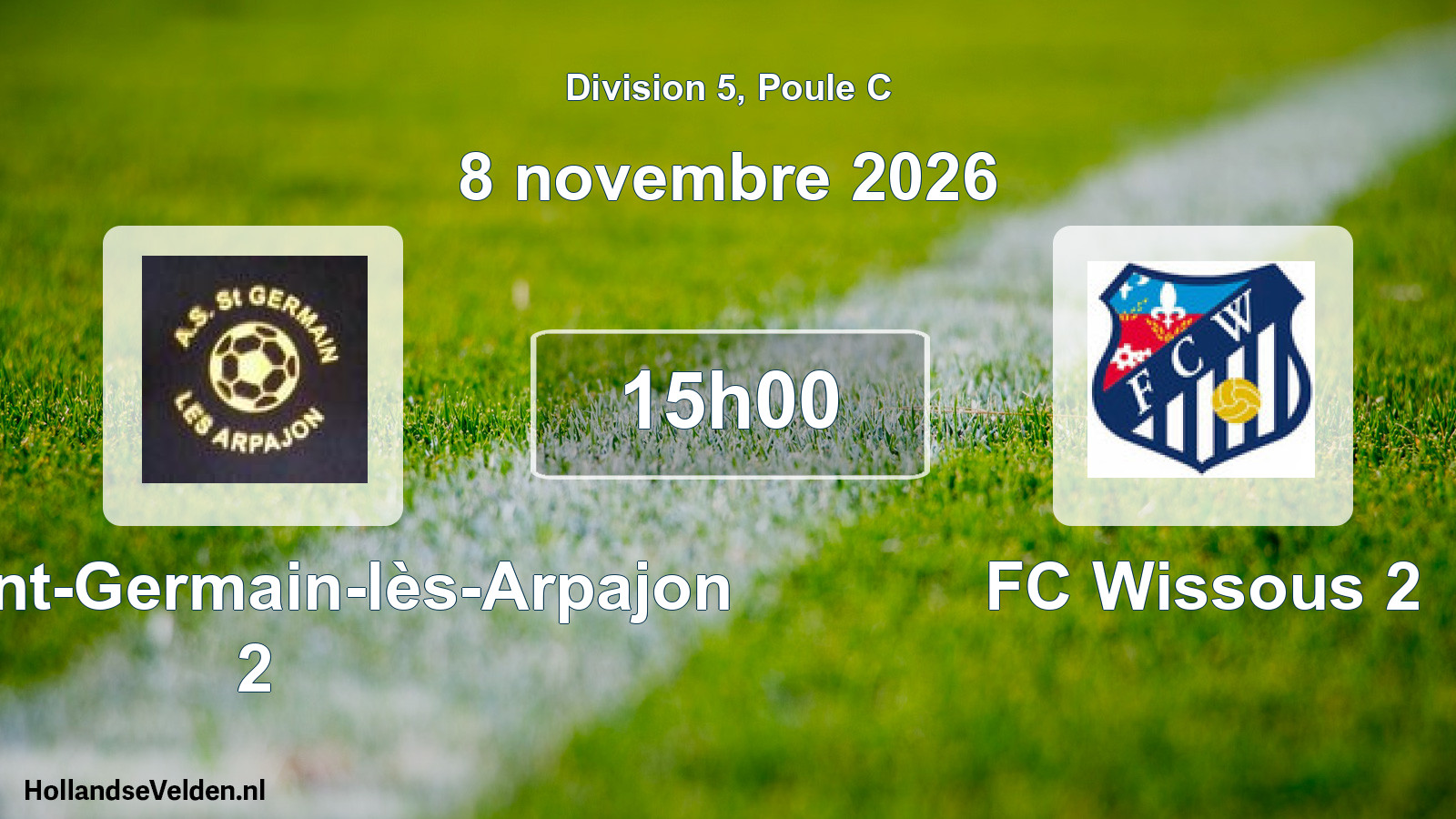 Match programmé: AS Saint-Germain-lès-Arpajon 2 - FC Wissous 2 (8 novembre 2026)