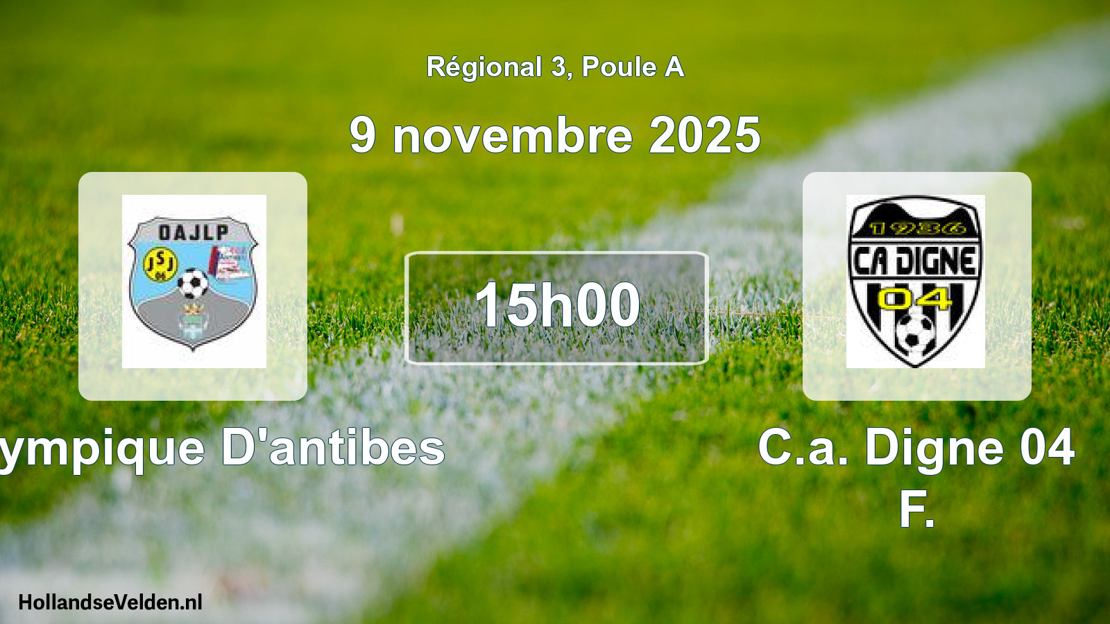 Geplande wedstrijd: Olympique D'antibes - C.a. Digne 04 F. (9 november 2025)