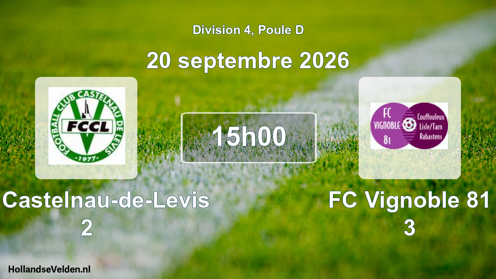 Match programmé: FC Castelnau-de-Levis 2 - FC Vignoble 81 3 (20 septembre 2026)