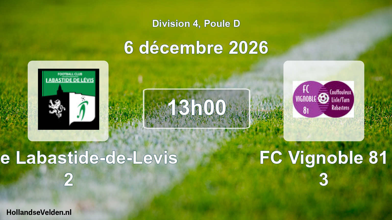 Match programmé: FC de Labastide-de-Levis 2 - FC Vignoble 81 3 (6 décembre 2026)