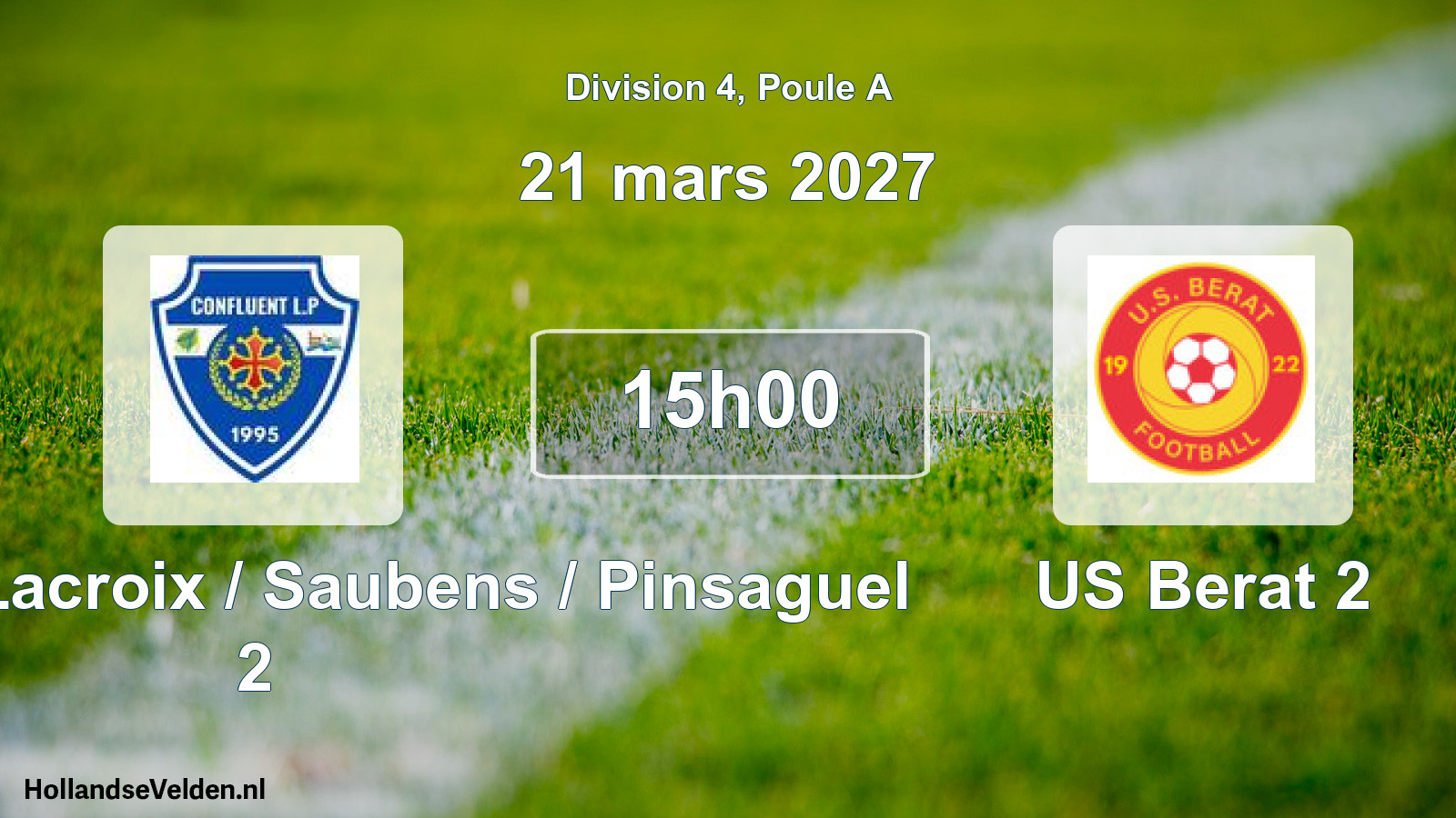 Match programmé: Confluent / Lacroix / Saubens / Pinsaguel 2 - US Berat 2 (21 mars 2027)