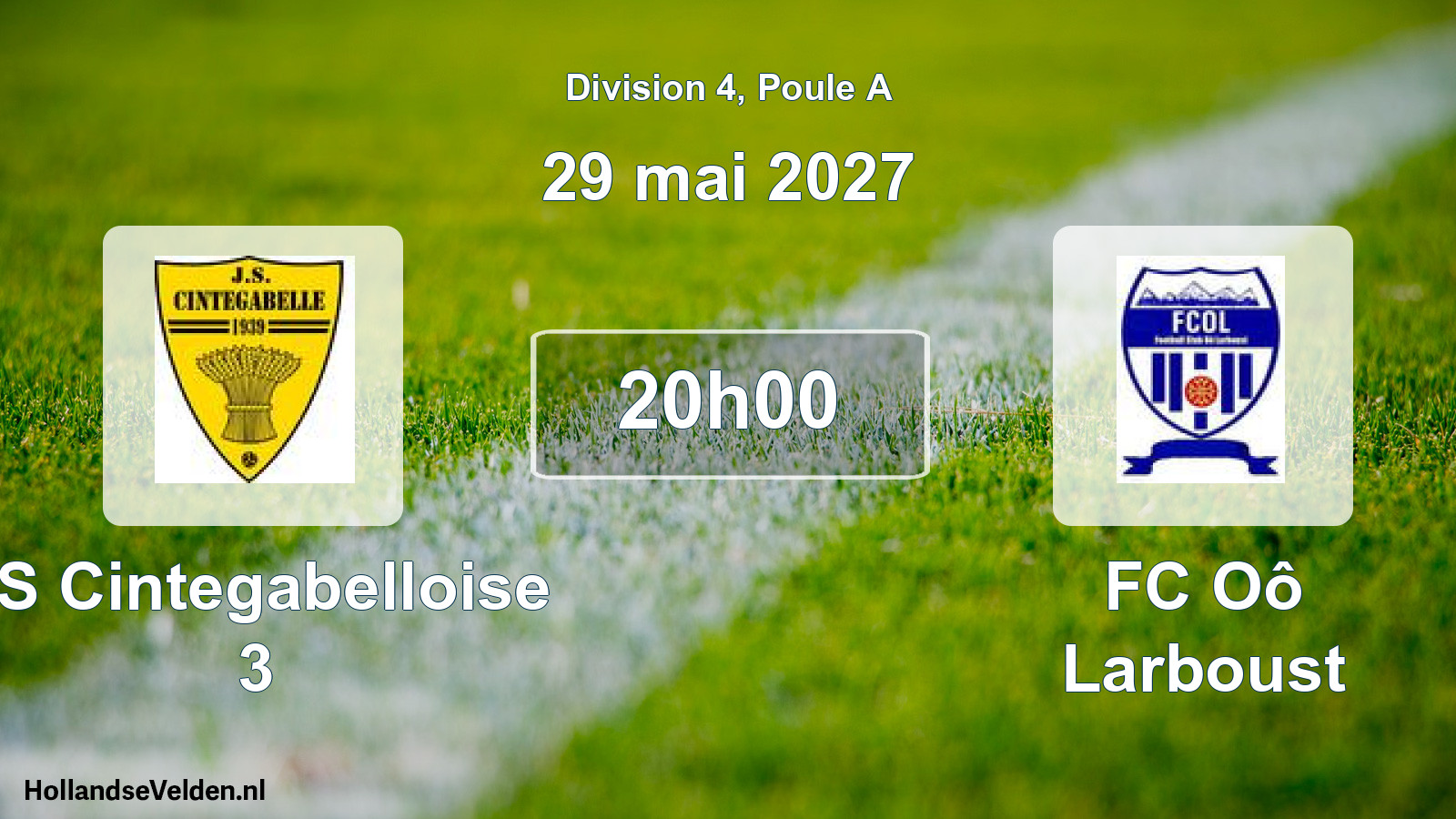 Match programmé: JS Cintegabelloise 3 - FC Oô Larboust (29 mai 2027)