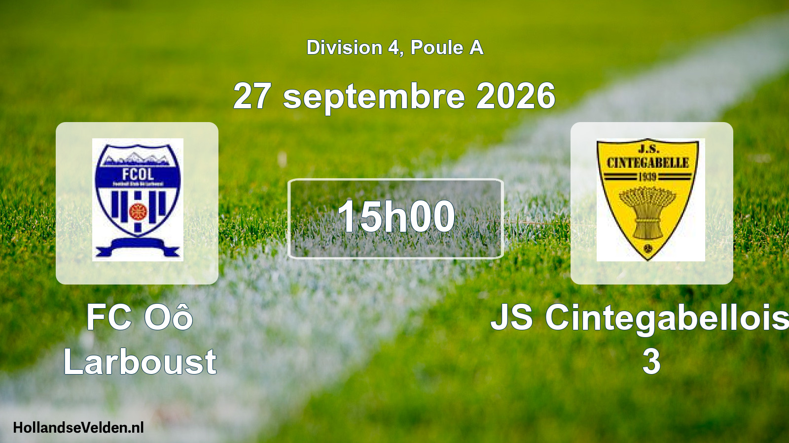 Match programmé: FC Oô Larboust - JS Cintegabelloise 3 (27 septembre 2026)