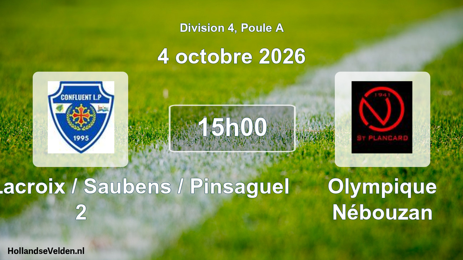Match programmé: Confluent / Lacroix / Saubens / Pinsaguel 2 - Olympique Nébouzan (4 octobre 2026)